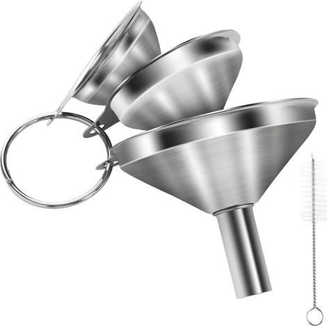 CCYKXA3 Trichter aus Edelstahl 304 mit stapelbarem Design und integrierter Bürste - Multifunktionales Küchenutensil zum Umfüllen (4,5/5,5/7,5 cm) (1/5)