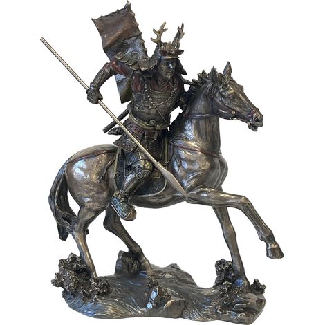 Statue samurai à cheval aspect bronze (1/3)