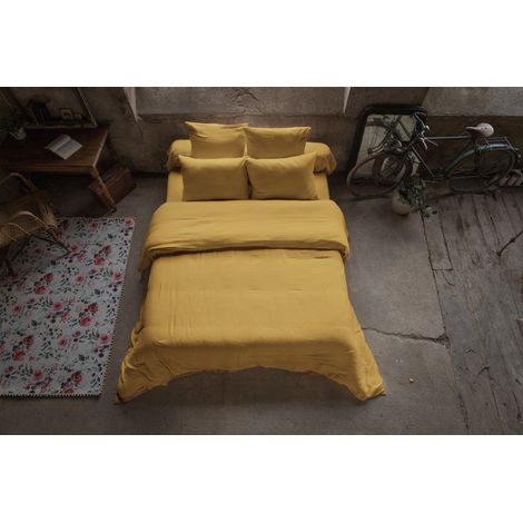 Housse de couette 260 x 240 cm – Double gaze de coton – Collection Gaïa – Coloris Safran