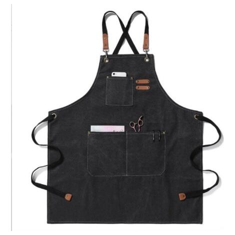 BUNTHAUS (noir)Tablier en toile, tablier de travail pour hommes et femmes, tablier de chef avec bretelles réglables et 3 poches, tablier de serveur, de cuisine, de pâtisserie, d'artiste, de peinture, (1/5)
