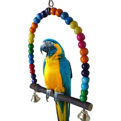 1 Balancelle Oiseau Bois Métal Multicolore 15cm Perroquet Perruche Cage
