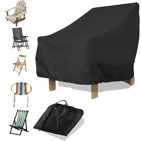 Housse de chaise de jardin d'extérieur imperméable noire, 89x97x79cm, 210D avec cordon de serrage réglable, sac de rangement gratuit, protection UV, résistante à l'usure, adaptée aux meubles de jardin (1/5)