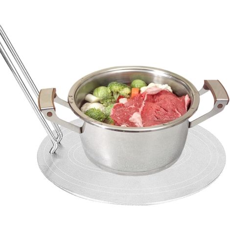 Adaptador de disco de inducción JSSEVN de 22 cm, difusor de calor de acero inoxidable con base y asa plegable extraíble. (1/5)