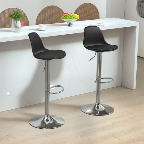 MEUBLIV Lot de 2 tabourets de bar noirs réglables avec dossier et repose-pieds (1/5)