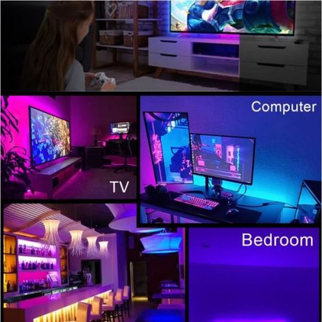 2 Bandes LED RGB, Câble USB, Commande Bluetooth, Flexible, 5050 SMD, 10m, Rétro-éclairage Bureau (1/4)