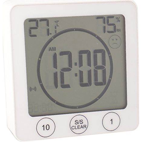 Horloge Thermomètre Hygromètre Minuteur Tactile Écran Large Accessoire Salle de Bain Multifonction 4 en 1 (1/5)
