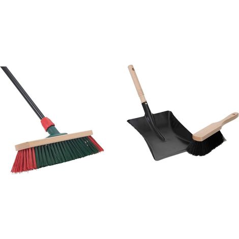 Balai de rue à manche télescopique avec pelle et balayette (1, balai de jardin + pelle noir)