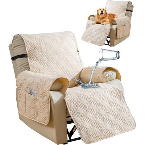23-inch reversible reclining chair cover, waterproof reclining chair covers with washable pocket, reclining chair cover, furniture protector for children and pets, cream (1/5)
