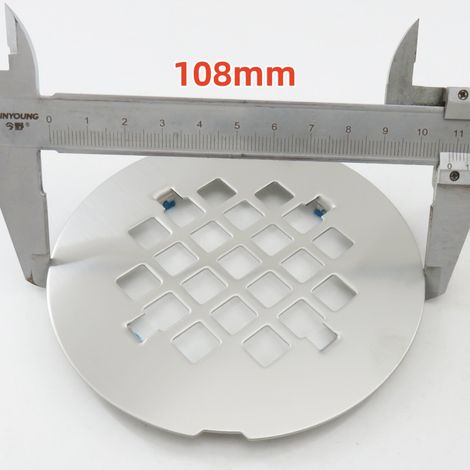 Grille de siphon de sol ronde de 108 mm, filtre à trous carrés, en acier inoxydable, anti-cheveux, pour salle de bain. (1/3)
