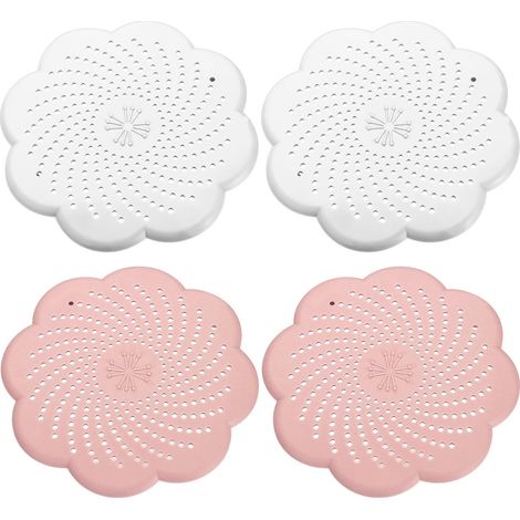 Lot de 4 Tamis d'Écoulement en Silicone Universels - Anti-Cheveux Douche et Filtre Baignoire - pour Évier,Cuisine et Douche - 2 Blancs + 2 Roses (1/5)