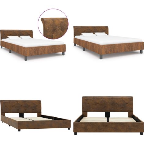 Cadre de lit sans matelas marron similicuir daim 120x200 cm - Cadre De Lit - Lit Double - Lit Moderne - Lit En Cuir - Lit Confortable - Home & Living (1/5)