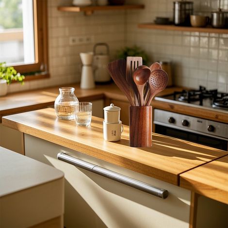 Utensili da cucina set 7 pezzi in legno antiscivolo resistente al calore con maniglie in legno cucina domestica (1/5)