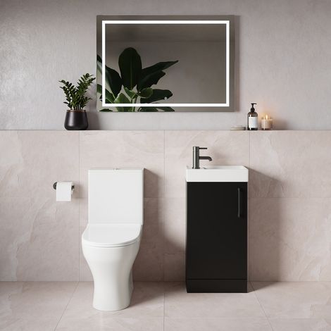Napoli Cube Matt Black 400mm Single Door Vanity Unit and Jubilee Toilet Suite with Align Basin - 400mm - Gunmetal Grey 160mm Handle