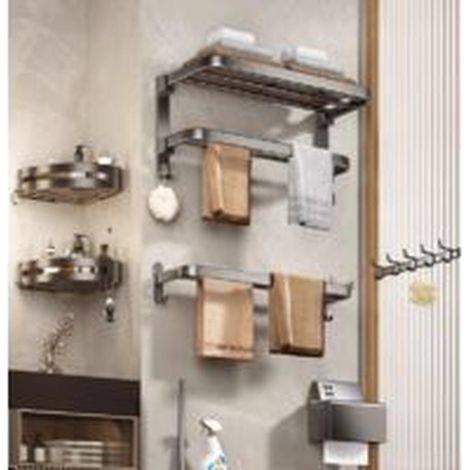 Porte-serviettes mural pliable, gris argenté, acier inoxydable, 40 cm, avec étagère pour salle de bain (1/2)