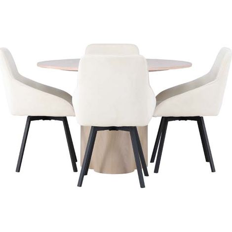 Olivia Essgruppe Tisch whitewash und 4 Rosie Stühle beige.