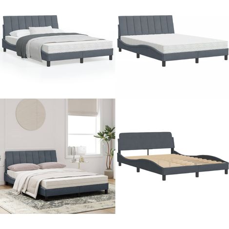 Lit avec matelas gris foncé 120x200 cm velours - Lit Double - Lit Capitonné - Lit Design - Lit Velours - Literie - Home & Living (1/5)