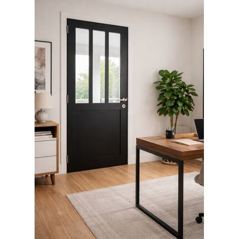 Bloc de puerta de taller negro H204 x L83 cm, lado del tablero P. derecho, manija Pomerol Gd Menusería