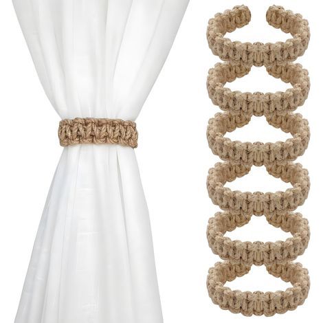 6er-Set geflochtene Gardinenhaken im Bohème-Stil, elegante und kompakte Wohnaccessoires, stilvolles rustikales Gardinenzubehör, passend für einen natürlichen und schlichten Einrichtungsstil (1/5)