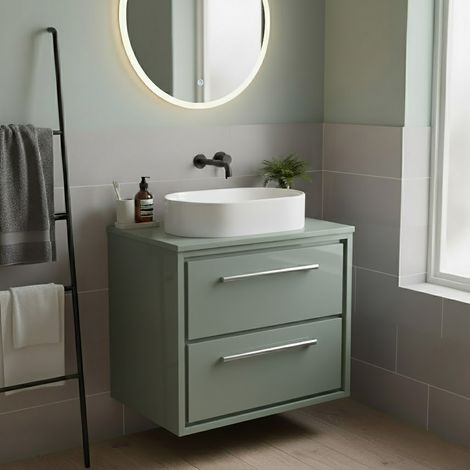 Hudson Reed Lille Wall Hung 2-Drawer Vanity Unit with Worktop 600mm Wide - Fern Green
