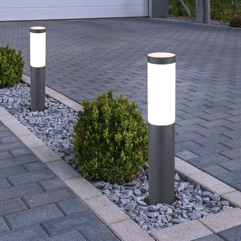 Etc-Shop – Lot de 2 lampadaires d'extérieur LED sur pied – Acier inoxydable anthracite – Indice de protection IP44 – Hauteur 45 cm – Douille E27 incluse