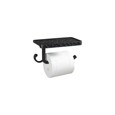 (Nero) Porta rotolo di carta igienica igienico con ripiano per cellulare, montaggio a parete per bagno, stile retrò vintage (1/4)