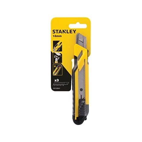 Stanley – Cutter AUTOLOCK 18 mm – Lame en acier inoxydable – Longueur 175 mm – Poignée ergonomique pour coupe précise – Magasin 2 lames (1/6)