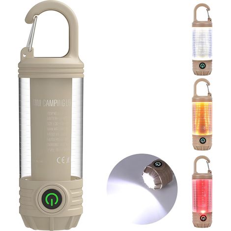 Lampe de camping – Lanterne de camping rechargeable avec crochet, mini lampe de poche LED portable, lampe de tente 6 modes d'éclairage, lumière d'urgence étanche pour occultation, ouragan (1/5)