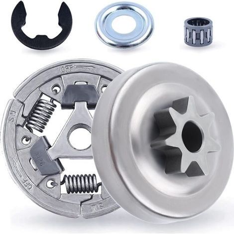 7-Dents 3/8" Pignon de Chaîne pour STIHL MS311 MS362 MS391 MS461, Pignon + Tambour Embrayage + Roulement à Aiguilles + Rondelle Embrayage + E-Clip Pièces de Rechange 5 en 1 (1/4)