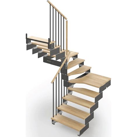 Scala 1 giro 16 gradini - Larghezza 85cm - Legno e bianco - COMPO85U/SAMNAT-16