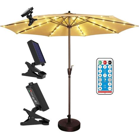 Lumières Solaires Parasol, Lumières Solaires De Patio avec 104 LED,8 Modes Lampe Parasol de patio à piles,IP67 Guirlande Lumineuse Parasol Imperméable pour Décoration De Patio,Jardin,Camping Et Fête (1/5)