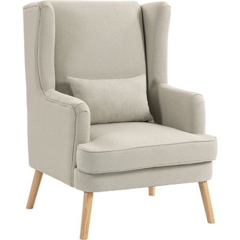 CHICFURN Poltrona d'appoggio 77 x 77 x 110 cm in tessuto beige con cuscino lombare (1/5)