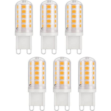 Ampoules LED pour lustres, plafonniers, appliques murales, lampes en cristal, ventilateurs de plafond, ampoules LED G9 blanc chaud 3 W, 3000 K, équivalent halogène 30-40 W, lot de 6 (1/5)