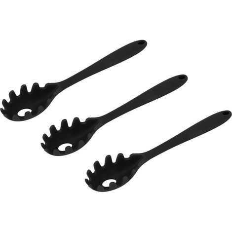 Lot de 3 cuillères à pâtes en silicone noir, ustensiles de cuisine antiadhésifs pour nouilles, spaghettis et pâtes, passoire intégrée, matériau de qualité alimentaire (1/5)