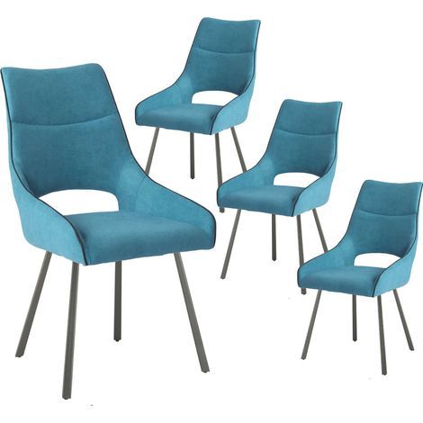 AMADO - Lot de 4 Chaises Tissu Coloris Bleu (1/3)