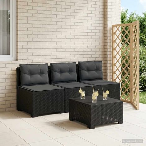 Canapé de Jardin 3 Places Modulaire en Polypropylène Aspect Rotin avec Coussins Anthracite - PANGIVO (1/5)