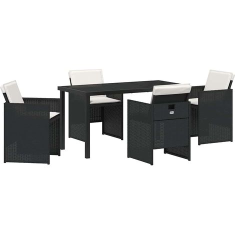 Ensemble de salle à manger pour jardin 5 pcs,Salon de jardin Noir Poly rotin CFW88622 (1/5)