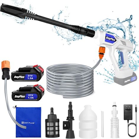Nettoyeur haute pression sans fil 21V, pistolet de nettoyage haute pression portable, équipé de 2 batteries et d'un chargeur rapide, moteur sans balais, buse 6 en 1, tuyau de 5 mètres, adapté au netto (1/5)