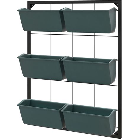 Outsunny Portapiante da Parete 3 Livelli con 6 Vasi in Acciaio e Plastica Verde