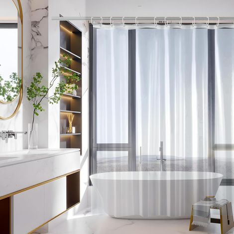 Rideau Douche Anti Calcaire, Rideau Douche 200x200 Salle de Bain Baignoire Peva Transparent (1/5)