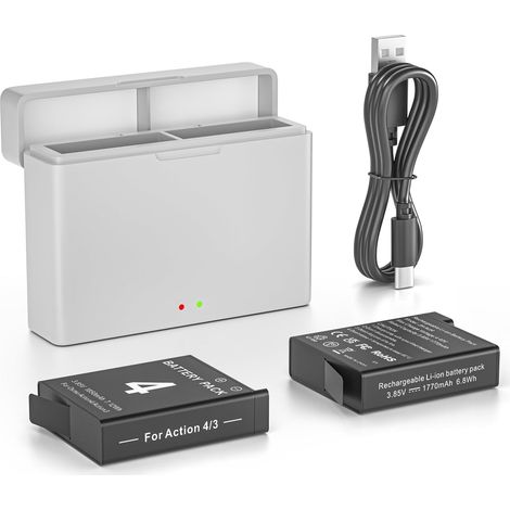 2 Batterie 1850mAh et USB Chargeur pour DJI Osmo Action 6/5 Pro/ 4/3