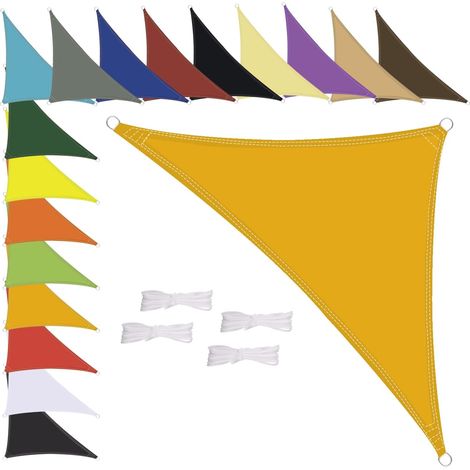 Voile d'ombrage triangulaire imperméable en polyester de qualité supérieure - Plusieurs longueurs et largeurs au choix - Avec cordes de fixation - 3 x 3 x 3 m - Jaune mangue (1/5)
