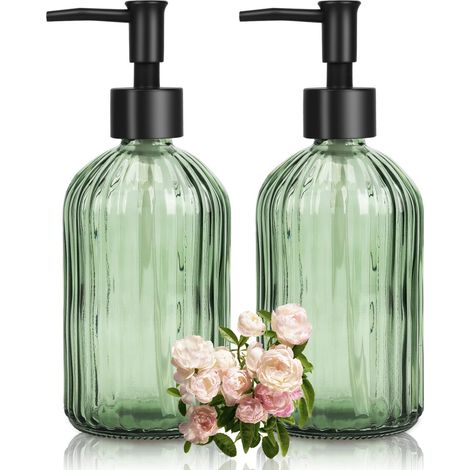 Distributeur de Savon en Verre avec Pompe en Plastique, Distributeur de Savon pour Le Lavage des Mains, Distributeur de Lotion pour Liquide Vaisselle, Lotion Gel Douche (Vert) (1/5)