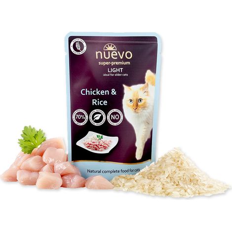 Nuevo Super Premium Alimento Umido per Gatti Sovrappeso Pollo Riso 85g