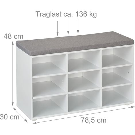 Banco zapatero práctico y decorativo 48 x 104 x 30 cm con asiento cómodo de aglomerado gris 130017087 (1/4)