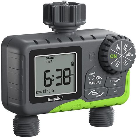 RAINPOINT-Minuterie d'eau pour tuyau d'arrosage. système de contrôleur d'irrigation automatique. 2 zones de retard de pluie. arrosage manuel (1/4)