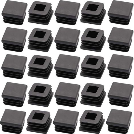 SABIR Lot de 25 bouchons en plastique pour tube en acier de 2,5 cm, patins de chaise, embouts de tube, bouchons en plastique, embouts en plastique, bouchon carré, bouchon carré en plastique (1/4)