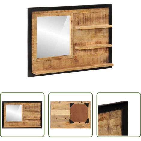 Badspiegel - Spiegel mit Ablagen 80x8x55 cm Glas und Massivholz Mango (1/5)
