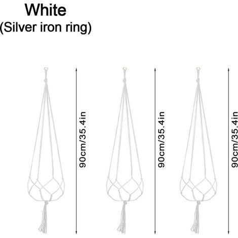 (Lot de 3 blancs) Pots de fleurs suspendus, paniers et vases avec crochet, suspensions créatives en macramé pour plantes. Filet pour pots de fleurs suspendus. (1/4)
