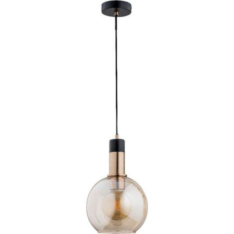 Alfa MAYA Modern Minimalist Pendant Light, Brass-Gold Glass Globe Shade with Black Accent, 1x E27 (max 15W), D20cm, H90cm, Dimmable with Bulb, for Living Room & Dining