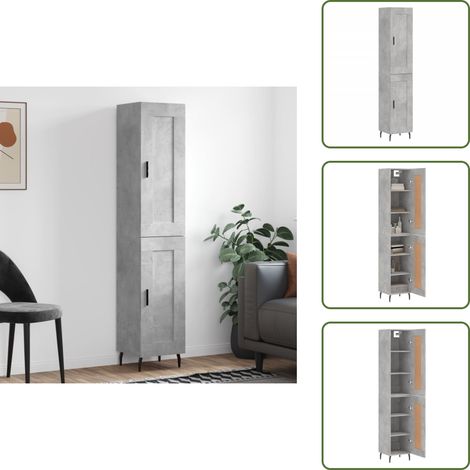 Buffet haut Gris béton 34,5x34x180 cm Bois d'ingénierie - Buffet Design Moderne - Meuble Rangement Gris - Armoire Cuisine - Buffet Bas Prix - Commode Salon (1/5)